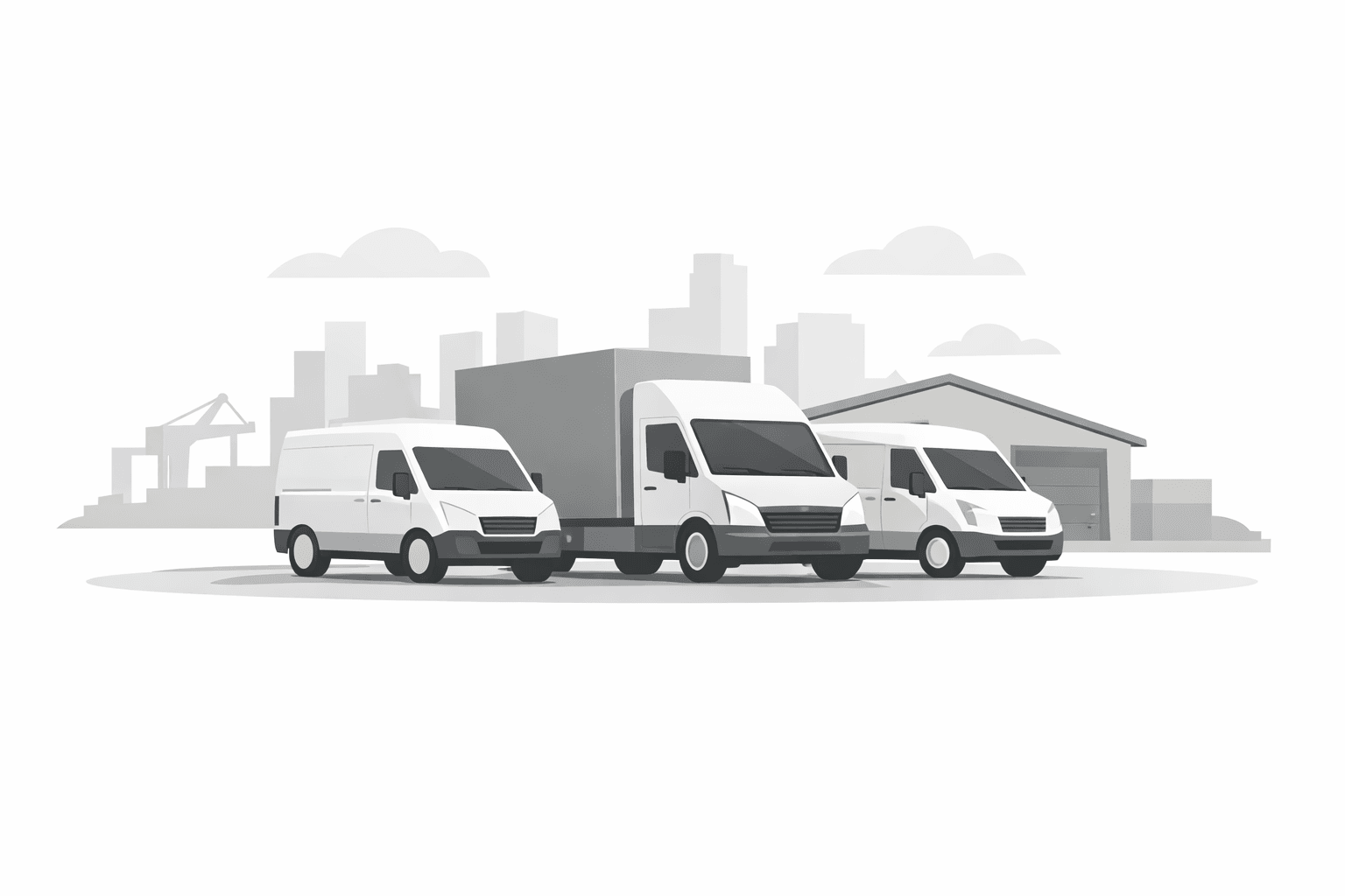 Ilustración minimalista de flota de vehículos asegurados