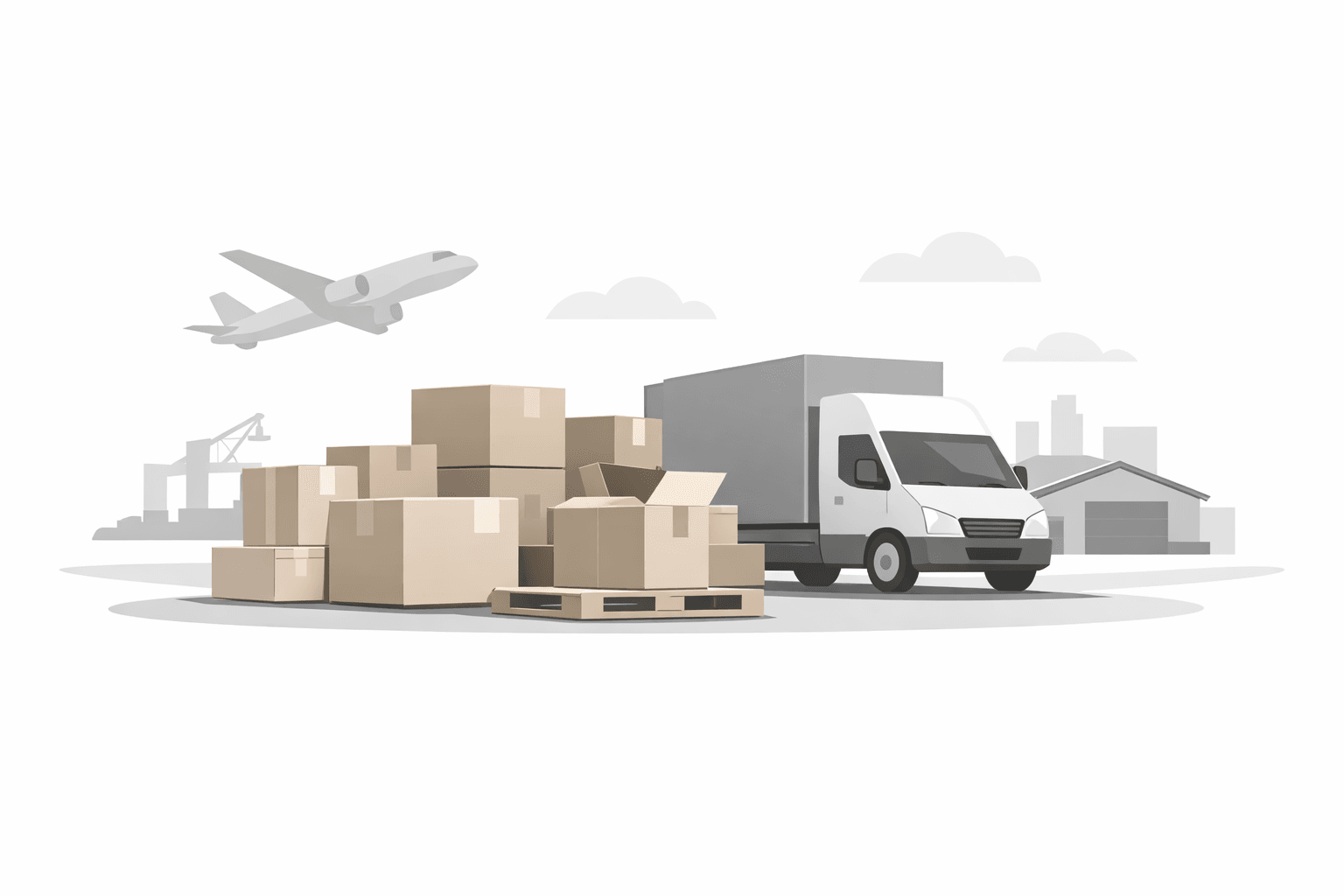 Ilustración minimalista de transporte de mercancías aseguradas