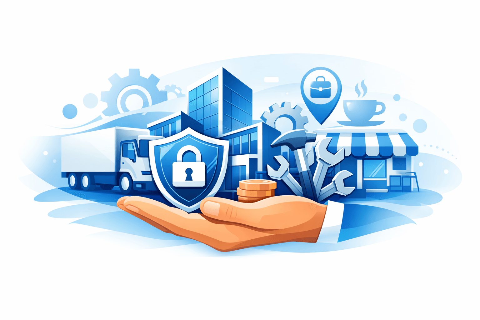 seguros profesionales Ilustración corporativa con logo Segurcity sobre protección de negocios